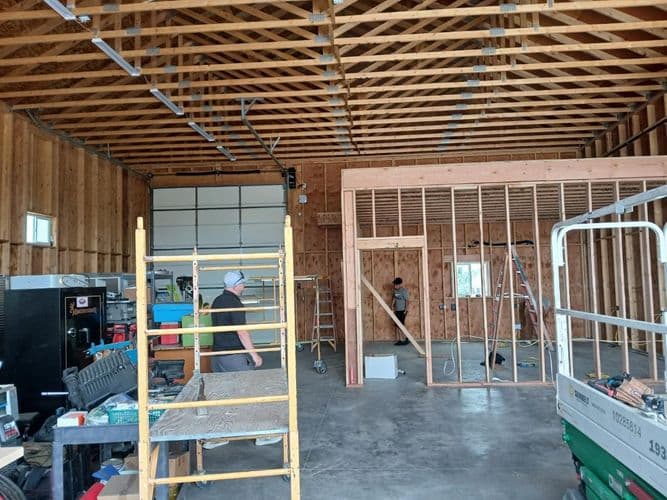 New wall framing inside a garage